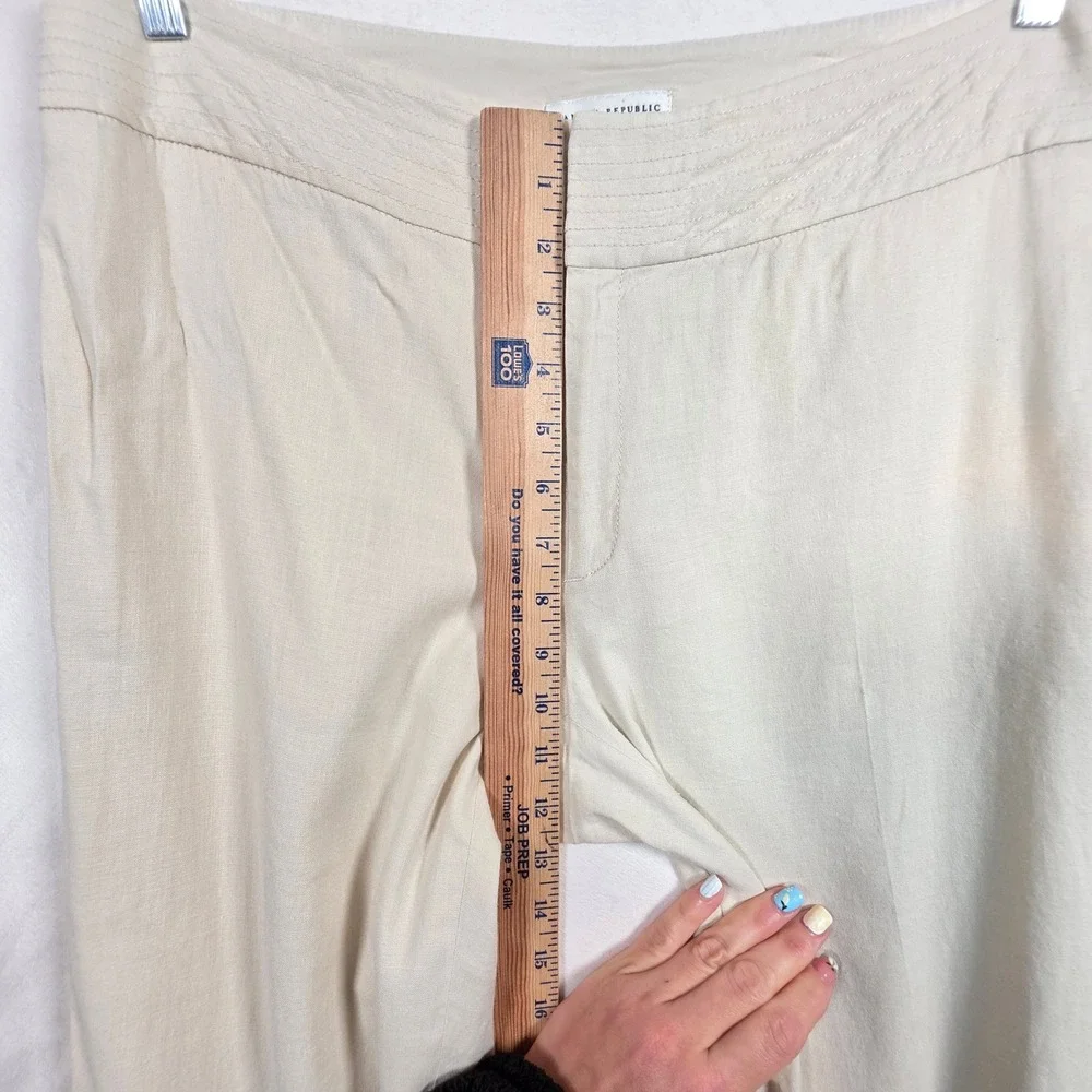 Y2K Banana Republic Harrison Linen Pants Women's 12 Cream Wide Leg Stretch